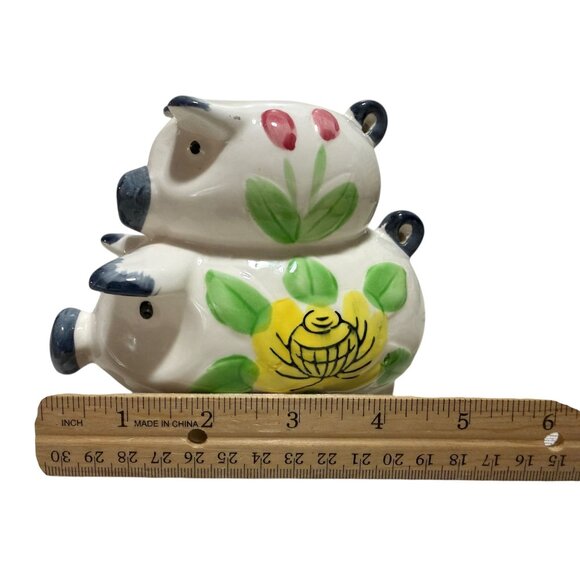 Ceramic White Piggy Bank Floral Coin Slot Stopper Decorative Japan - Picture 9 of 9